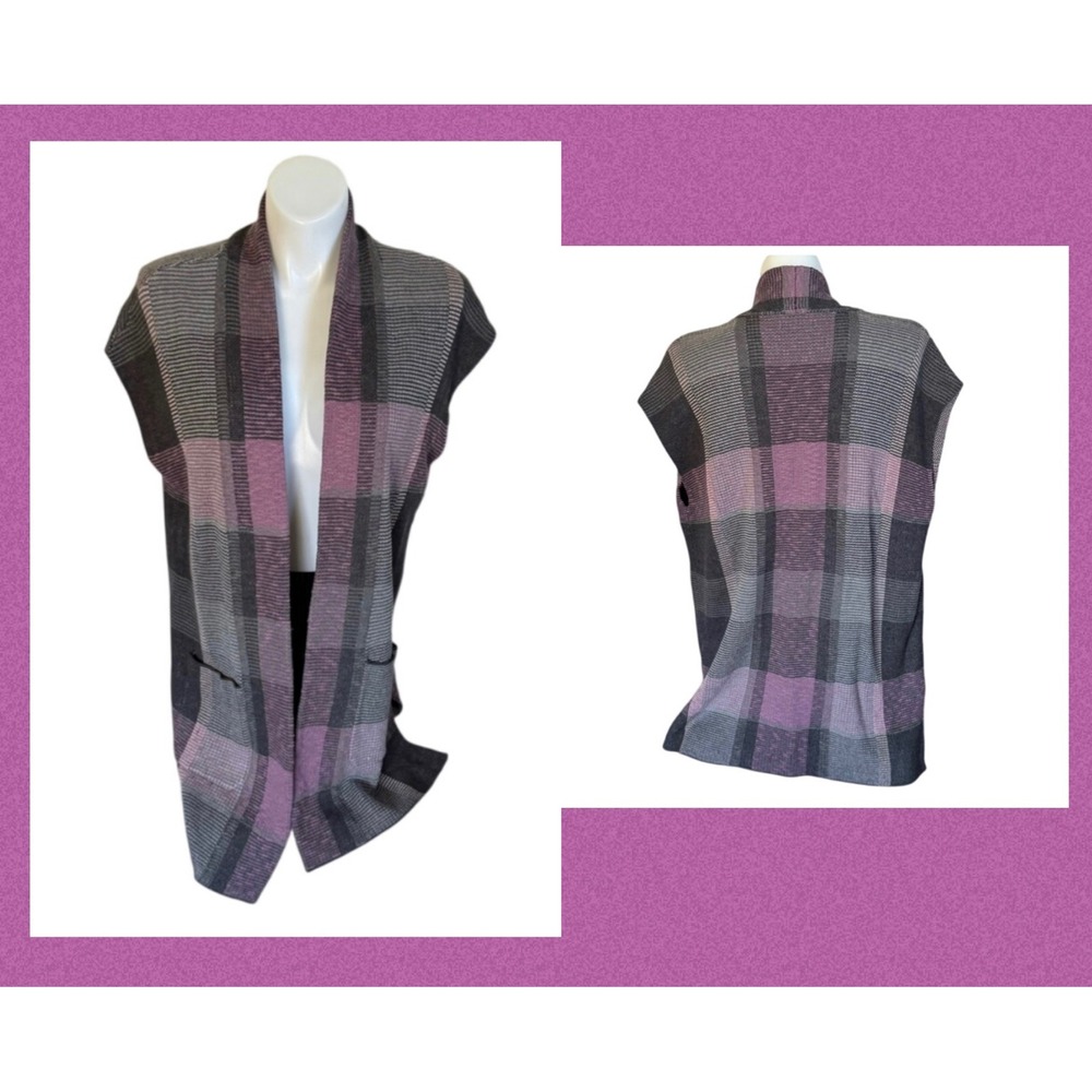NEW NWOT Chaps Womens Purple Plaid Open Front Sleeveless Cardigan Vest Large